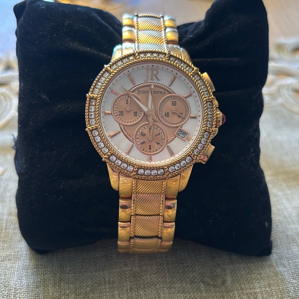 Judith Ripka Stainless Steel, Diamonique, Chronograph Rose Tone Watch